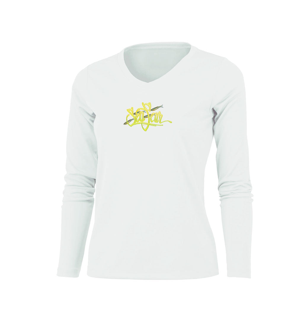 Yellowtail Long Sleeve V-Neck Performance Tee – front view – Sea Fear UPF 50+ apparel