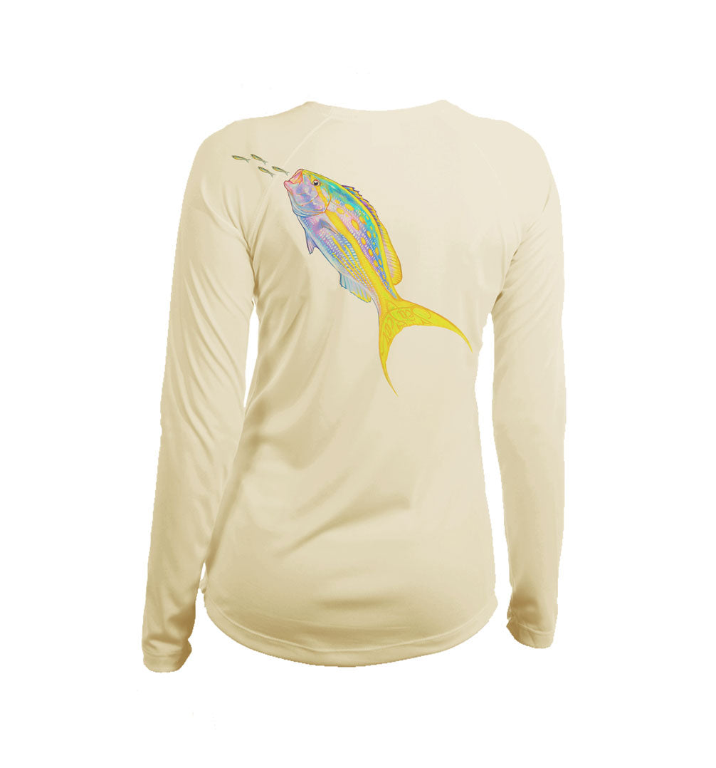 Yellowtail Long Sleeve V-Neck Performance Tee in Pale Yellow – Sea Fear UPF 50+ apparel